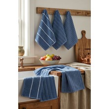 Arvonx %100 Pamuklu 6 Lı Mutfak Havlu Seti  30X45 cm Luna Naturel Lacivert