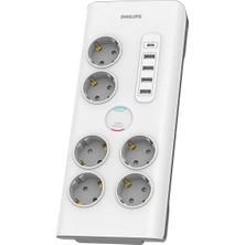 Philips Phılıps SPN7060WA/62 6 Soket Akım Korumalı Priz 900 Joules 2mt Kablo 1xusb-C 15W Şarj 4xusb-A 20W (BEYAZ)(1923)