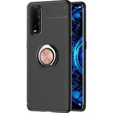 Mudanis Oppo Find X2 Kılıf Range Yüzüklü Silikon - Siyah-Gold