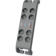 Philips Phılıps SPN8180GA/62 8 Soket Akım Korumalı Priz 2400 Joules 2mt Kablo 2xusb-C Pd 20W Hızlı Şarj 2xusb-A Qc 18W (GRI)(1923)
