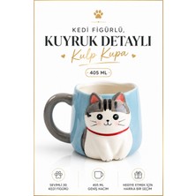 Rosie Kuyruk Detaylı Kulp, Açık Mavi 3D Kedi Figürlü Kupa 405 ml