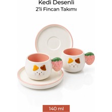 Rosie Kedi Desenli Çilek Kulplu 2'li Kahve Fincanı 140 ml