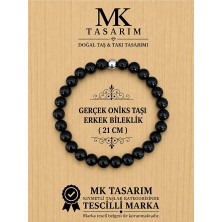 MK Tasarım Gerçek Oniks Taşı Erkek Bileklik MK.8000.001 - Rahatlık-Dinginlik-Enerji- Stres Bilekliği