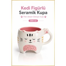 Rosie Pati Izi Detaylı Kulp, Ayaklı Sevimli Kedi Yüzü Desenli Kupa 300 ml