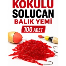ByKurt Kokulu Solucan Balık Yemi Kırmızı Esnek Yapay Yem 100 Adet