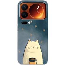 Le Balvo Xiaomi 17 Pro Max Uyumlu Kahveci Beyaz Kedir Baskılı Silikon Kılıf