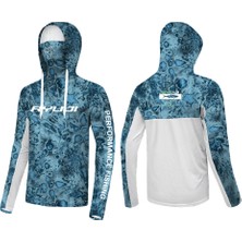 Ryuji Uv Performance Hoodie Shirt+Neck Blue Reef Boyunluklu T-Shirt