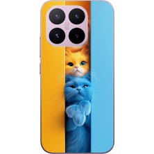 Le Balvo Xiaomi 17T Uyumlu Mavi Sarı Kediler Baskılı Silikon Kılıf