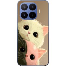 Le Balvo Xiaomi 17T Pro Uyumlu Pembe Siyah Beyaz Kedi Baskılı Silikon Kılıf