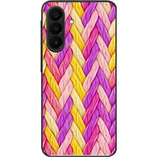 Le Balvo Samsung Galaxy A27 Uyumlu Mor Sarı Örgü Baskılı Silikon Kılıf