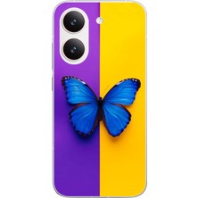 Le Balvo Poco X8 Pro Uyumlu Mor Sarı Kelebek Baskılı Silikon Kılıf