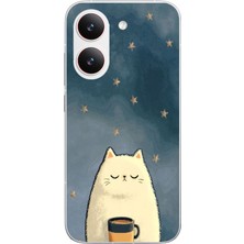 Le Balvo Poco X8 Pro Uyumlu Kahveci Beyaz Kedir Baskılı Silikon Kılıf