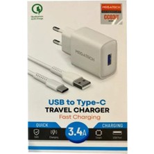 Megatech Cc-03 (MT-CT34 )3.4A Type-C USB Kablo+ Ev Şarj Adaptör Hızlı Şarj (Kdo)