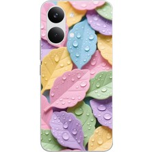 Le Balvo Poco X8 Pro Max Uyumlu Pastel Damlalıklı Yapraklar Baskılı Silikon Kılıf