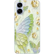 Le Balvo Oppo A6T - A6X Uyumlu Yeşil Mavi Kelebek Baskılı Silikon Kılıf