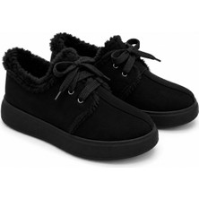 Rexba Siyah Içi Kürklü Kadın Günlük Bağcıklı Casual Ayakkabı – Kışlık Sıcak Astarlı Konforlu Sneaker