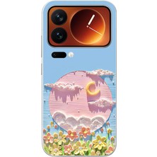 Le Balvo Xiaomi 17 Pro Max Uyumlu Çiçekli Ay Baskılı Silikon Kılıf