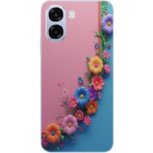 Le Balvo Oppo A6T - A6X Uyumlu Pembe Mavi Sarmaşık Baskılı Silikon Kılıf