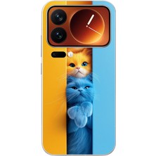 Le Balvo Xiaomi 17 Pro Max Uyumlu Mavi Sarı Kediler Baskılı Silikon Kılıf