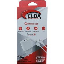 Elba ELB07-USB-25WIOS Beyaz 25W USB Ev Şarj Kafa+ USB 1mt Lightning Kablo Qc4.0 Hızlı Şarj (Kdo)