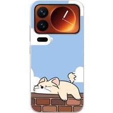 Le Balvo Xiaomi 17 Pro Max Uyumlu Duvar Üstünde Kedi Baskılı Silikon Kılıf