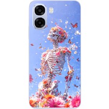 Le Balvo Oppo A6T - A6X Uyumlu Iskelet Çiçekleri Baskılı Silikon Kılıf