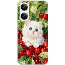 Le Balvo Poco X8 Pro Uyumlu Kirazlı Kedi Baskılı Silikon Kılıf