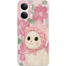 Le Balvo Poco X8 Pro Max Uyumlu Pembe Örtülü Kedi Baskılı Silikon Kılıf