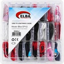 Elba Cp-02 Şeffaf Kutulu USB To Lightning (KIRMIZI,BEYAZ,PEMBE,SIYAH,LACIVERT)24LÜ Şarj Kablosu (Kdo)