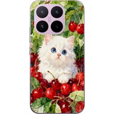 Le Balvo Xiaomi 17T Uyumlu Kirazlı Kedi Baskılı Silikon Kılıf