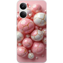 Le Balvo Poco X8 Pro Max Uyumlu Pembe Beyaz Kırık Toplar Baskılı Silikon Kılıf