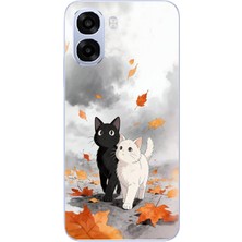 Le Balvo Oppo A6T - A6X Uyumlu Sonbahar Kedileri Baskılı Silikon Kılıf