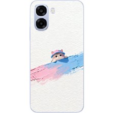 Le Balvo Oppo A6T - A6X Uyumlu Pembe Mavi Kedi Baskılı Silikon Kılıf