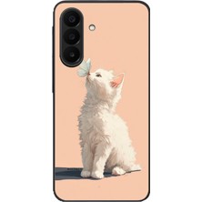 Le Balvo Samsung Galaxy A27 Uyumlu Beyaz Kelebekli Kedi Baskılı Silikon Kılıf