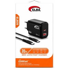Elba ELB35 35W Siyah Ev Şarj Kafa+ Type C To Type C Kablo ( Ganfast Teknoloji ) Şarj Aleti (Kdo)