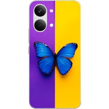 Le Balvo Poco X8 Pro Max Uyumlu Mor Sarı Kelebek Baskılı Silikon Kılıf