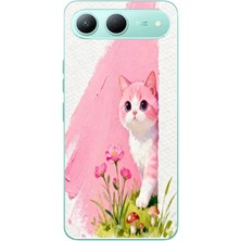 Le Balvo Tecno Spark 40 5g Uyumlu Pembeli Kedi Baskılı Silikon Kılıf