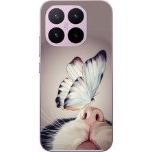 Le Balvo Xiaomi 17T Uyumlu Kelebekli Kedi Baskılı Silikon Kılıf