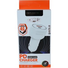 Megatech T-05M40 Beyaz  40W Pd-Usb Araç Çakmaklık Şarj Başlığı Hızlı Şarj (Kdo)