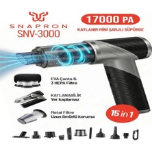 Snapron SNV-3000 17000PA 2000MAH 15IN1 Güçlü Vakum ve Üflemeli Şarjlı Katlanabilir Araç Süpürgesi (Kdo)