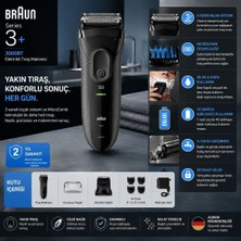 Braun Series 3+ Elektrikli Tıraş Makinesi Siyah, Kuru 3000BT Kullanım Özelliği ile Folyo Başlıklı
