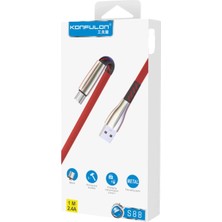 Uravas Store Konfulon S88 Metal Uçlu Micro USB Kablo 1m 2.4A - Kırmızı