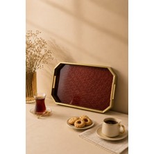 Seral Royal Glow 44X26 cm Kadife Taban Premium Dikdörtgen, Sunum, Kahvaltılık, Çay Tepsisi