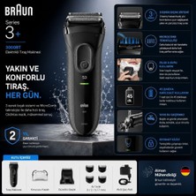 Braun Series 3+ Elektrikli Tıraş Makinesi Siyah, Kuru 3000BT Kullanım Özelliği ile Folyo Başlıklı