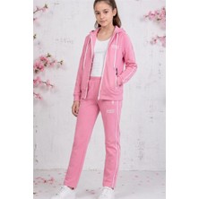 Pina Kids Kız Çocuk Unlimited Şeritli Kapüşonlu Düz Paça Reglan Kol Dalgıç Kumaş Eşofman Takımı ESF7013