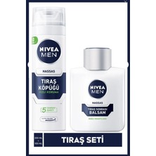 Nivea MEN Erkek Hassas Ciltlere Özel Tıraş Bakım Seti, Tıraş Köpüğü 200ml ve Nemlendirici Balsam 100ml, Alkolsüz, Yanma Karşıtı