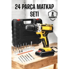Maesko Çift Bataryalı Metal Dişli Darbeli Şarjlı Matkap Seti 24W Güç ve 24 Parça Aksesuar
