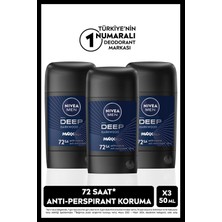 Nivea MEN Erkek Stick Deodorant Deep Darkwood 50ml, 72 Saat Anti-perspirant Ter Koruması, X3 Adet