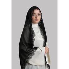 Hürrem Bone Siyah Nikah Namaz Başörtüsü Şal Şifon Boncuklu Güpürlü 202131_01