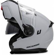 Scudo U Modüler Çene Açılır Güneş Vizörlü Motosiklet Kaskı Ece 22.06 Sertifikalı Mat Gri